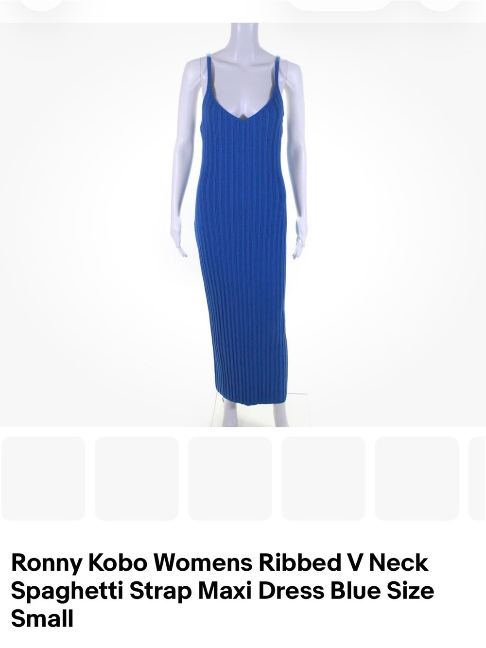Ronny Kobo Collection Cobalt Blue Ribbed V-Neck Spaghetti Strap Maxi Dress